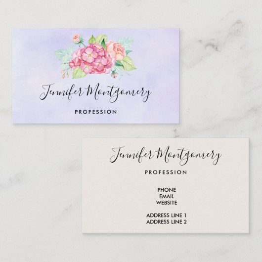 Elegant roze Waterverf Flower Bouquet Visitekaartje (Voorkant / Achterkant)
