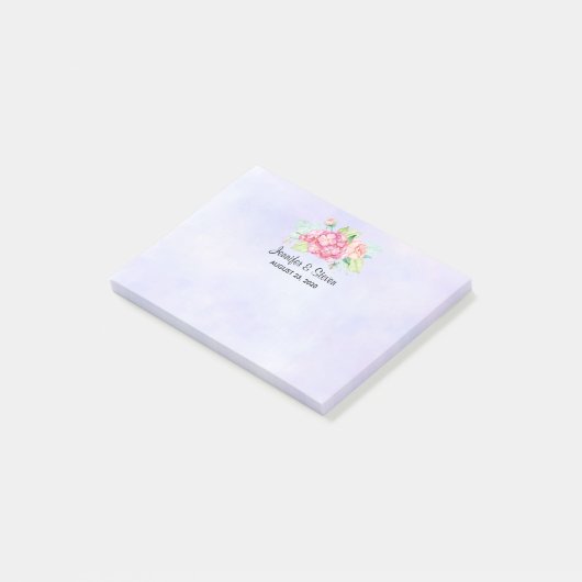 Elegant roze Waterverf Flower Bouquet Wedding Post-it® Notes (Schuin)