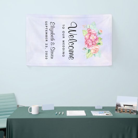 Elegant roze Waterverf Flower Bouquet Wedding Spandoek (Beurs)