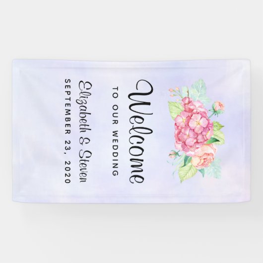 Elegant roze Waterverf Flower Bouquet Wedding Spandoek (Horizontaal)