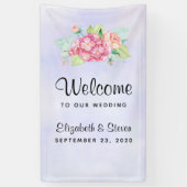 Elegant roze Waterverf Flower Bouquet Wedding Spandoek (Verticaal)