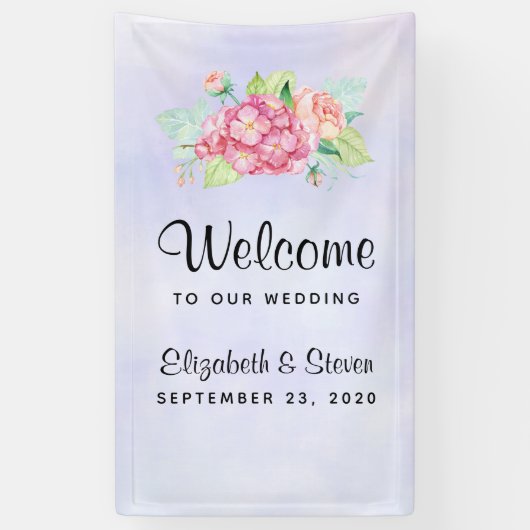 Elegant roze Waterverf Flower Bouquet Wedding Spandoek (Verticaal)