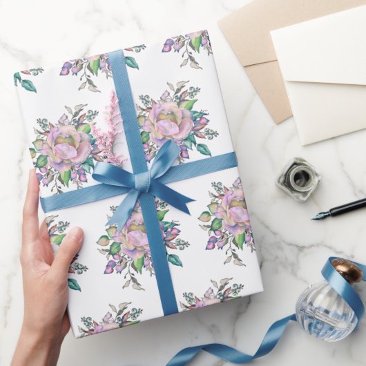 Elegant roze Waterverf Flowers botanisch Cadeaupapier (Geschenken)