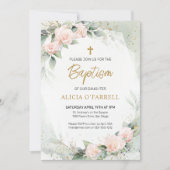Elegant roze Waterverf Flowers Greenery Baptisme Kaart (Voorkant)