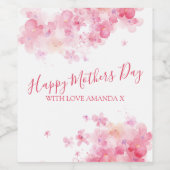 Elegant roze Waterverf Flowers Happy Mothers Day Wijn Etiket (Enkel label)