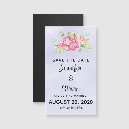 Elegant roze Waterverf Flowers Save the Date (Voorkant / Achterkant)