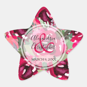 Elegant roze Waterverf Flowers Ster Sticker