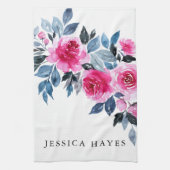 Elegant roze Waterverf Flowers Theedoek (Verticaal)