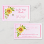 Elegant Roze Waterverf Geel Zonnebloem Visitekaartje (Voorkant / Achterkant)