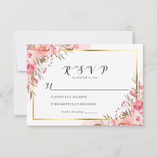 Elegant roze Waterverf Gold RSVP (Voorkant)