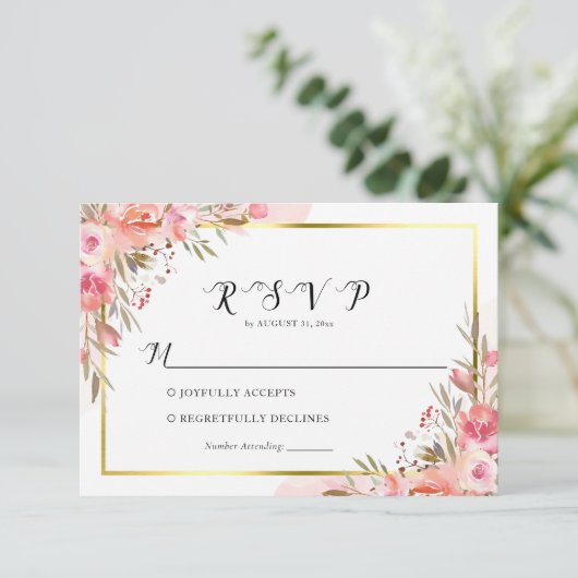 Elegant roze Waterverf Gold RSVP (Staand voorkant)