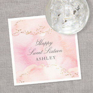 Elegant Roze Waterverf Goud Glitter Feest Servet
