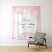 Elegant  Roze Waterverf Goud Sweet 16 Party Wandkleed (In situ)