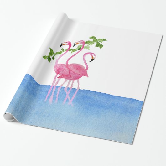 Elegant roze waterverf handbeschilderd flamingo cadeaupapier (Uitgerold)