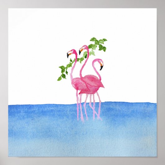 Elegant roze waterverf handbeschilderd flamingo poster (Voorkant)