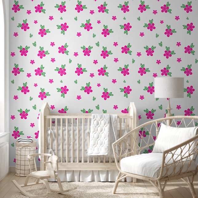 Elegant Roze Waterverf Handgeschilderd Botanisch Behang (Kinderen)