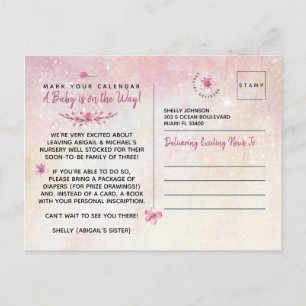 Elegant roze Waterverf Het is een meisje Baby show Briefkaart