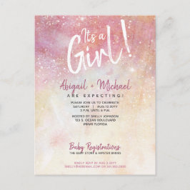 Elegant roze Waterverf Het is een meisje Baby show Briefkaart