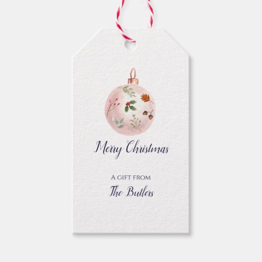 Elegant roze Waterverf kerstversiering Cadeaulabel (Voorkant)