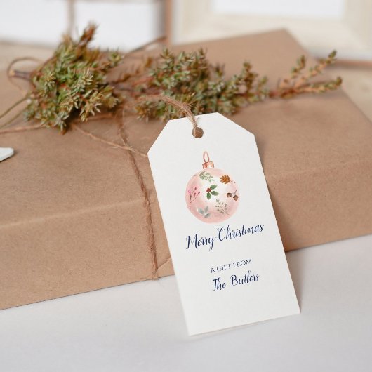 Elegant roze Waterverf kerstversiering Cadeaulabel