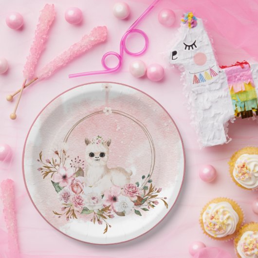 Elegant roze Waterverf Llama Baby shower P Papieren Bordje (Feest)