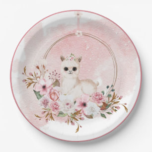 Elegant roze Waterverf Llama Baby shower P Papieren Bordje