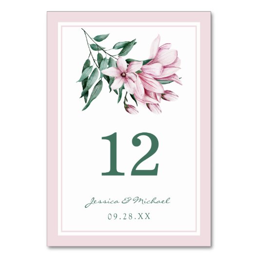 Elegant roze Waterverf Magnolia Floral Wedding Kaart (Voorkant)