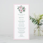 Elegant roze Waterverf Magnolia Floral Wedding Menu (Staand voorkant)