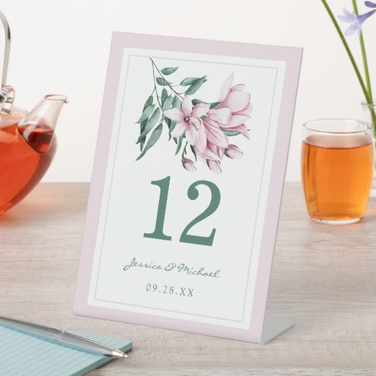 Elegant roze Waterverf Magnolia Floral Wedding Reclamebord Met Voetstuk (Insitu)
