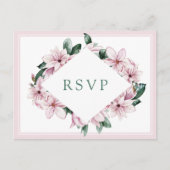 Elegant roze Waterverf Magnolia Wedding RSVP Briefkaart (Voorkant)