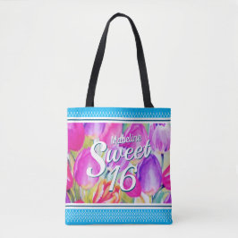 Elegant roze Waterverf met blauwe sierstrip Tote Bag