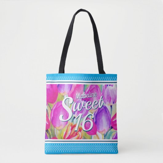 Elegant roze Waterverf met blauwe sierstrip Tote Bag (Voorkant)