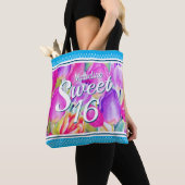 Elegant roze Waterverf met blauwe sierstrip Tote Bag (Dichtbij)