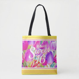 Elegant roze Waterverf met gele sierstrip Tote Bag