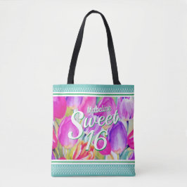 Elegant roze Waterverf met groene sierstrip Tote Bag