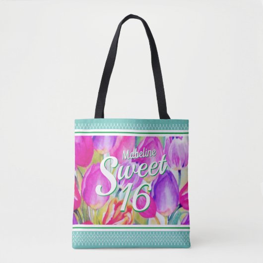 Elegant roze Waterverf met groene sierstrip Tote Bag (Voorkant)