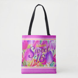 Elegant roze Waterverf met Paarse sierstrip Tote Bag