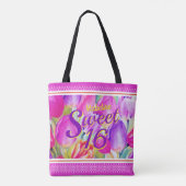 Elegant roze Waterverf met Paarse sierstrip Tote Bag (Achterkant)