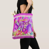 Elegant roze Waterverf met Paarse sierstrip Tote Bag (Dichtbij)