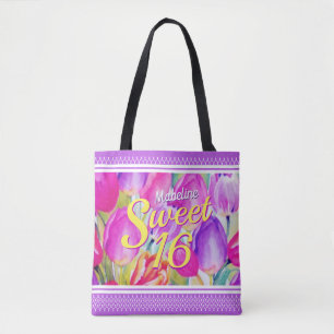 Elegant roze Waterverf met Violet Trim Tote Bag