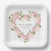 Elegant roze Waterverf Names Wedding Heart Papieren Bordje (Voorkant)
