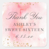 Elegant  Roze Waterverf Party Favor Vierkante Sticker (Voorkant)