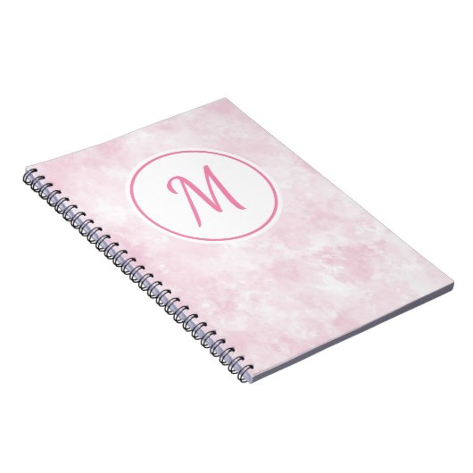 Elegant roze Waterverf Patroonmonogram Notitieboek (Rechterzijde)