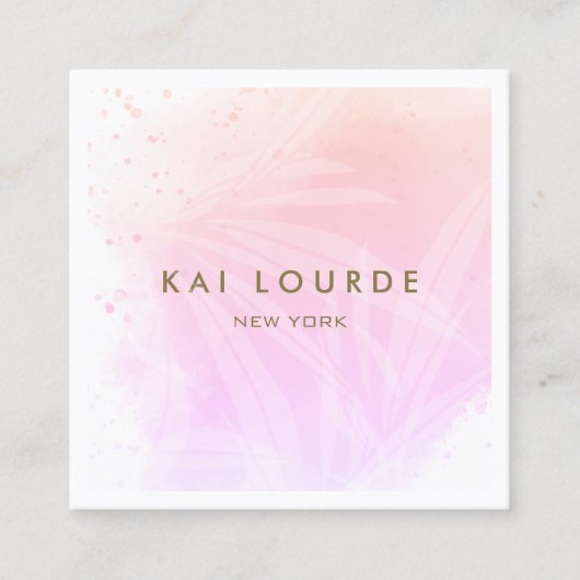 Elegant roze Waterverf Planten bladeren Vierkante Visitekaartje (Voorkant)