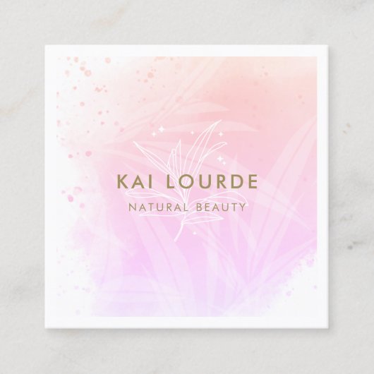 Elegant roze Waterverf Planten Leaves Square Busi Vierkante Visitekaartje (Voorkant)