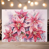 Elegant Roze Waterverf Poinsettia Kerst Feestdagen Kaart