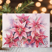 Elegant Roze Waterverf Poinsettia Kerst Feestdagen Kaart