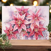 Elegant Roze Waterverf Poinsettia Kerst Feestdagen Kaart