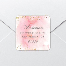 Elegant  roze Waterverf retouradres Vierkante Sticker