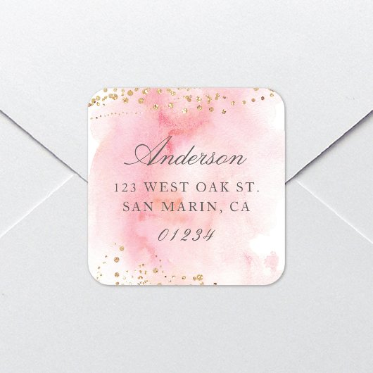 Elegant  roze Waterverf retouradres Vierkante Sticker